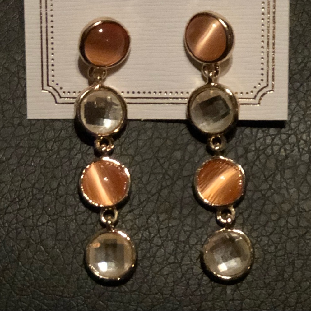 Orange and clear stone  dangle earrings